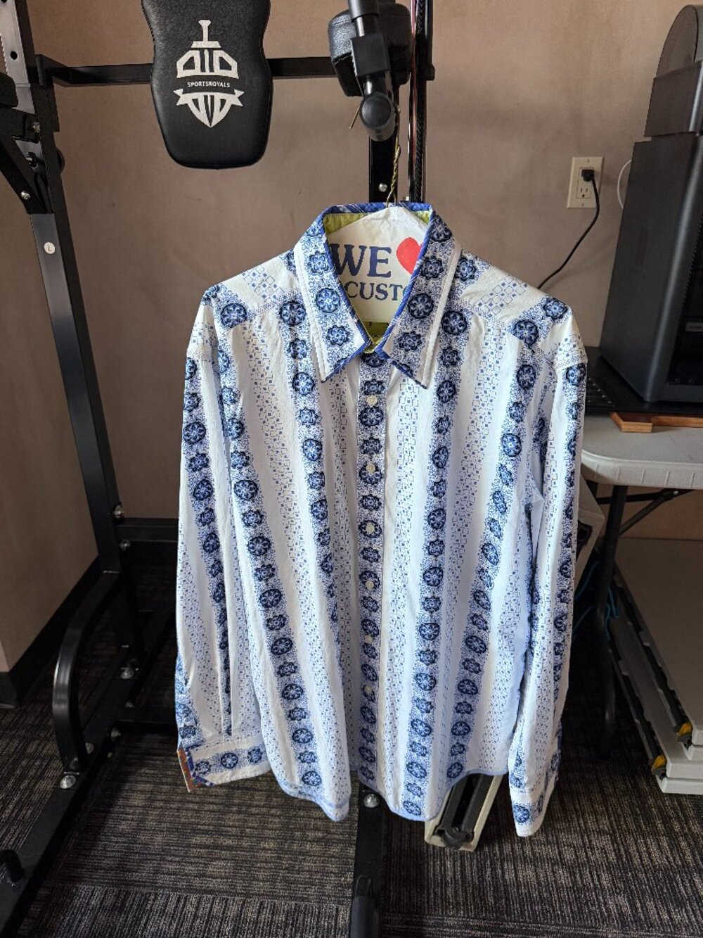 Robert Graham Blue Medallion Stripe Button-Up Shirt Men’s L